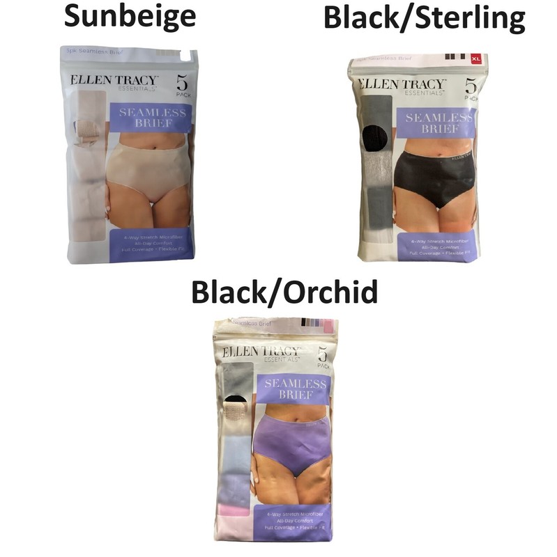 Ellen Tracy Essentials Women's 4 Way Stretch Flexible Fit Seamless Brief 5 Pack