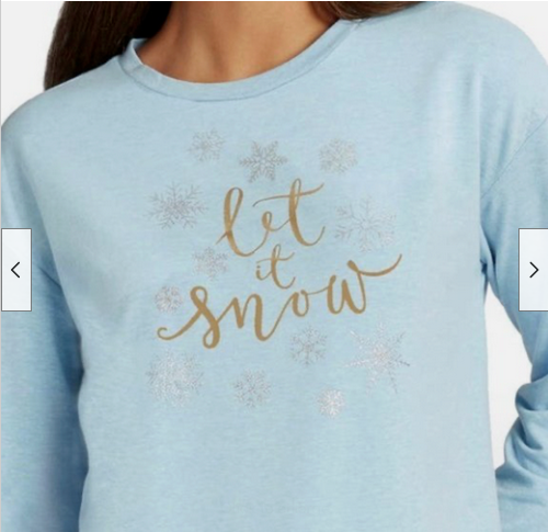 Ellen Tracy Women's Let It Snow Long Sleeve TOP (LIGHT BLUE LARGE)NWT