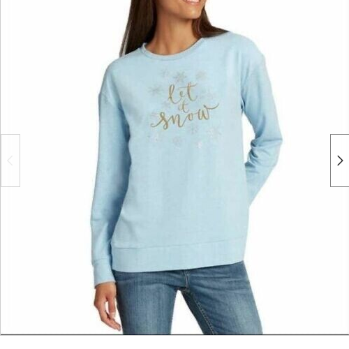 Ellen Tracy Women's Let It Snow Long Sleeve TOP (LIGHT BLUE LARGE)NWT