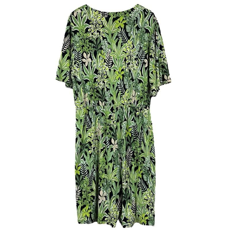 Ellos Tropical Succulent Leaf Print Faux Wrap Romper Lime Green Black Size 14/16