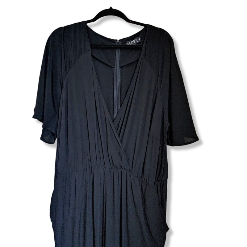 ELOQUII Black Jumpsuit Size 18 Short Sleeve Plunge Neck Zipped Back