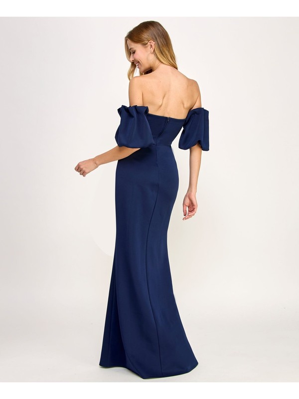 EMERALD SUNDAE Womens Pouf Sleeve Off Shoulder Full-Length Formal Gown Dress