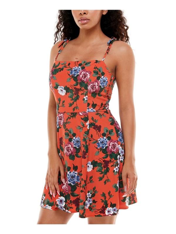 EMERALD SUNDAE Womens Spaghetti Strap Square Neck Short Party Fit + Flare Dress