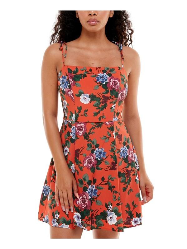 EMERALD SUNDAE Womens Spaghetti Strap Square Neck Short Party Fit + Flare Dress