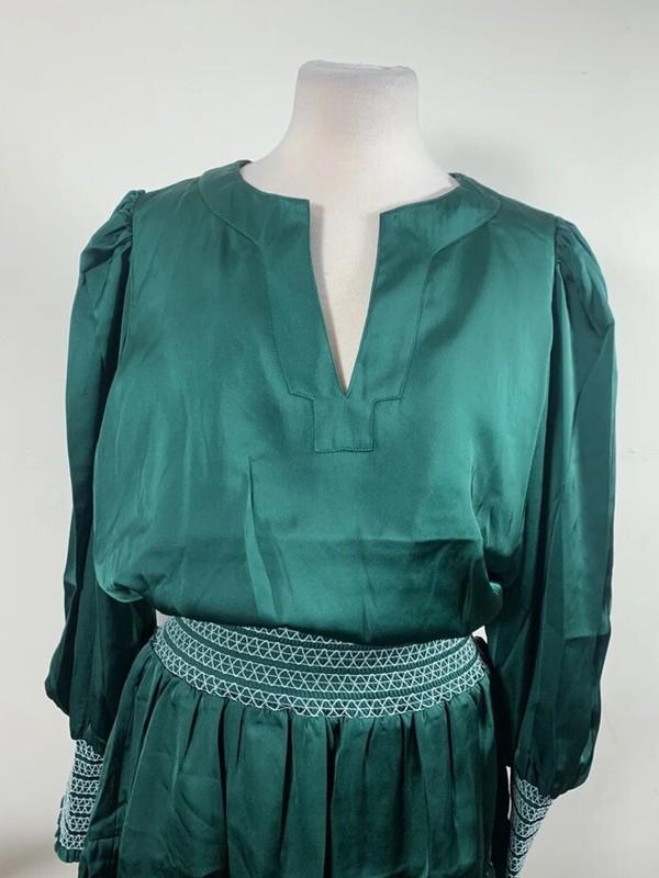 Emily McCarthy Penelope Dress Green- Smocked Waist & Cuffs Size M