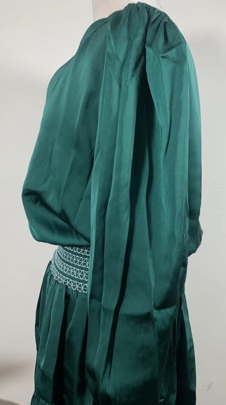 Emily McCarthy Penelope Dress Green- Smocked Waist & Cuffs Size M