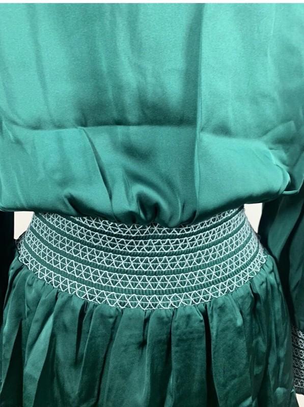 Emily McCarthy Penelope Dress Green- Smocked Waist & Cuffs Size M