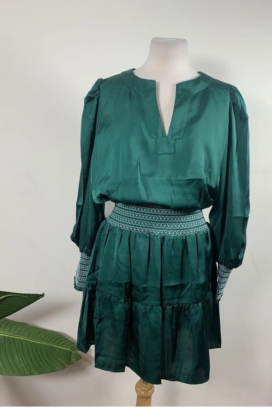 Emily McCarthy Penelope Dress Green- Smocked Waist & Cuffs Size M