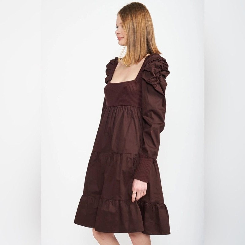 En Saison Lucille Midi Dress In Dark Brown Bump Friendly SIZE S