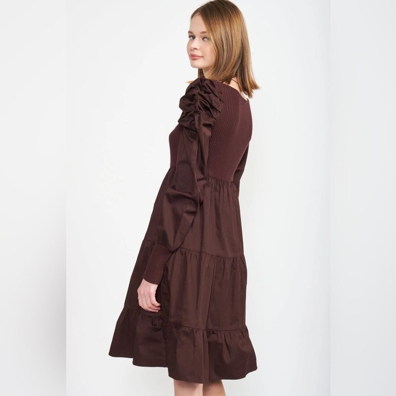 En Saison Lucille Midi Dress In Dark Brown Bump Friendly SIZE S