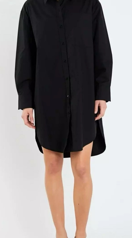 English Factory Shirt Dress Women’s Large Black Collared Button Front Preppy