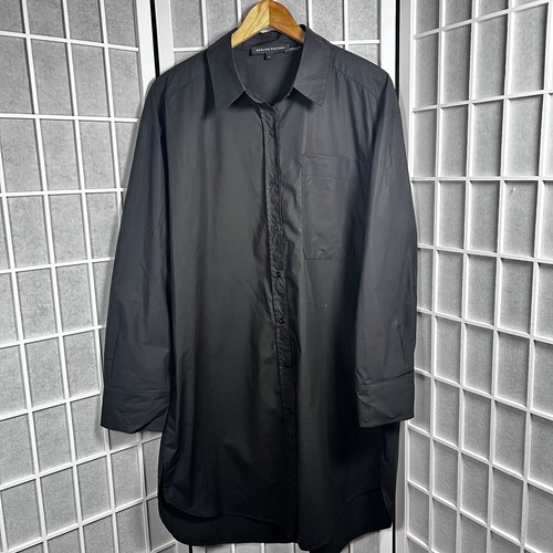 English Factory Shirt Dress Women’s Large Black Collared Button Front Preppy