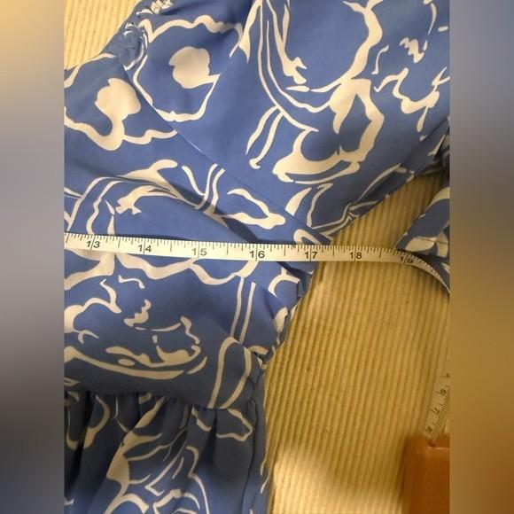 Entro Blue Floral Smocked Puff Sleeve Romper Boho Cottagecore L