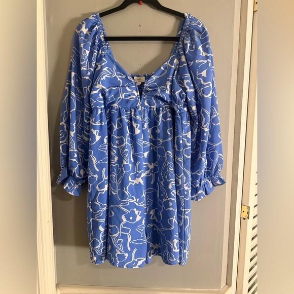 Entro Blue Floral Smocked Puff Sleeve Romper Boho Cottagecore L