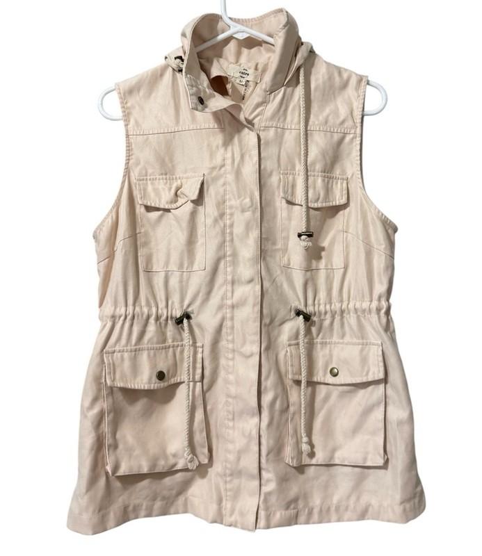Entro Utility Vest Women Size Medium Hooded Sleeveless Jacket Pocket Preppy City