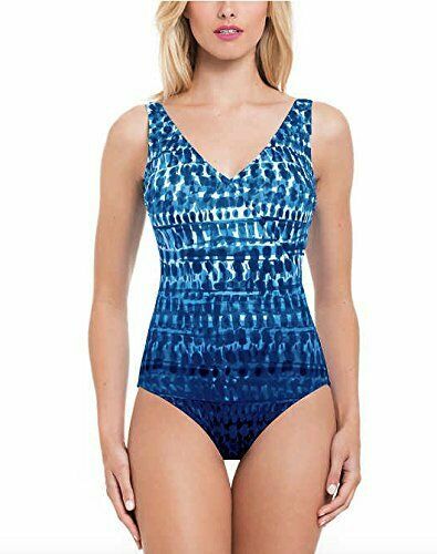 Essentials by Gottex Women's Tummy-Control One Piece Swimsuit Blue Sz 6