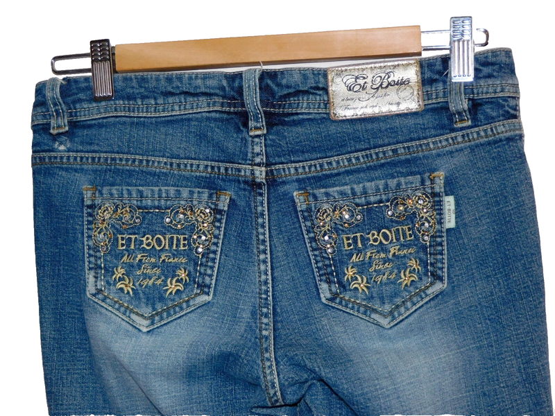 ET BOITE Jeans Low Rise Size M Waist 28" Embellished Embroidered Pockets