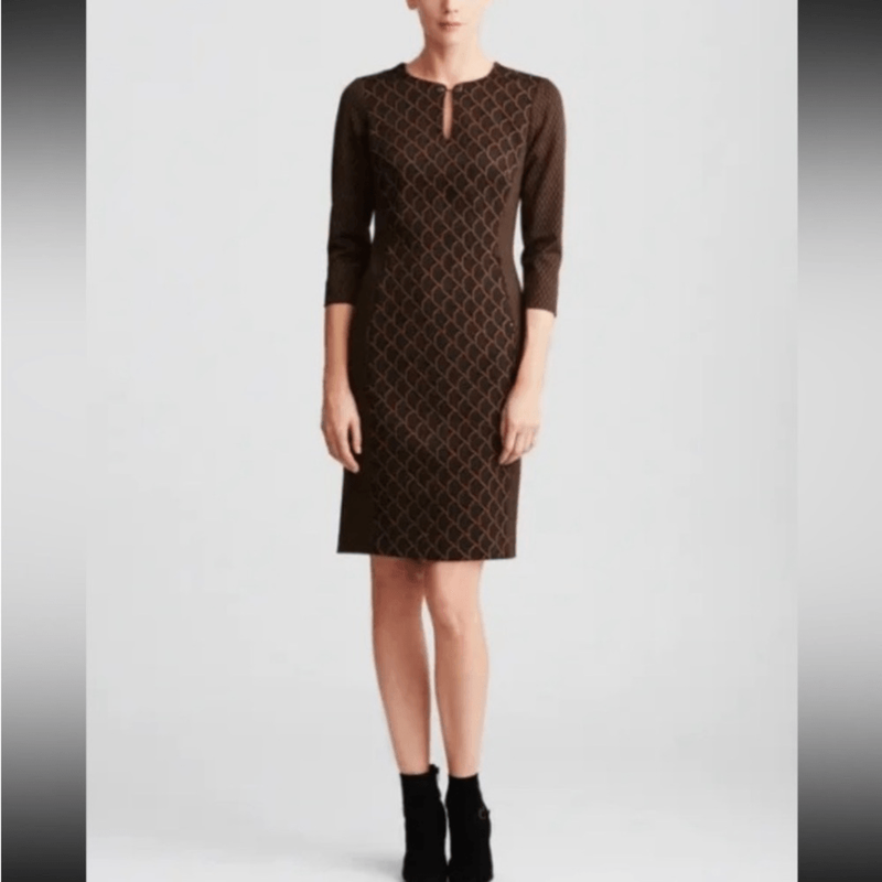 Etcetera Rivington Sheath Dress 6 Brown $275 VGUC Flattering Office To Dinner