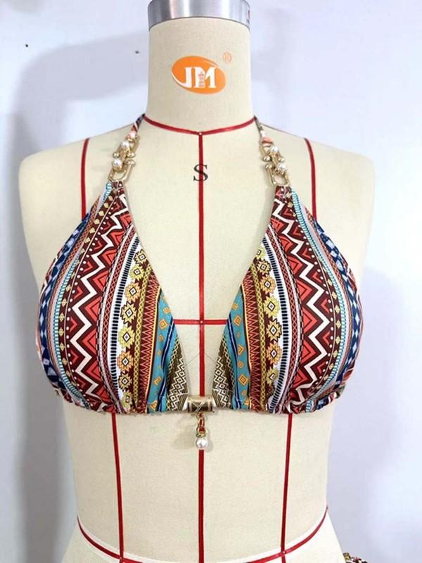 European And American Bikini Gathering Swimsuit Printed Bikini Swimsuit