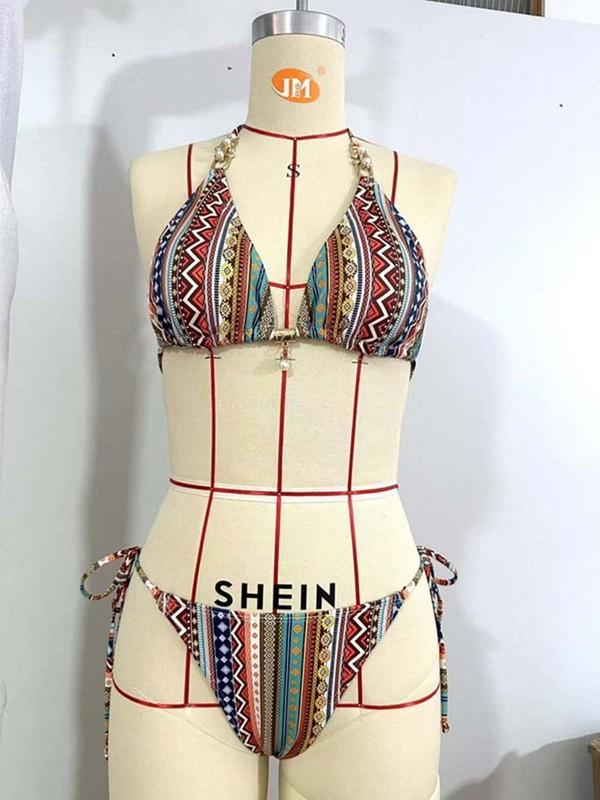 European and American Bikini Gathering Swimsuit Printed Bikini Swimsuit