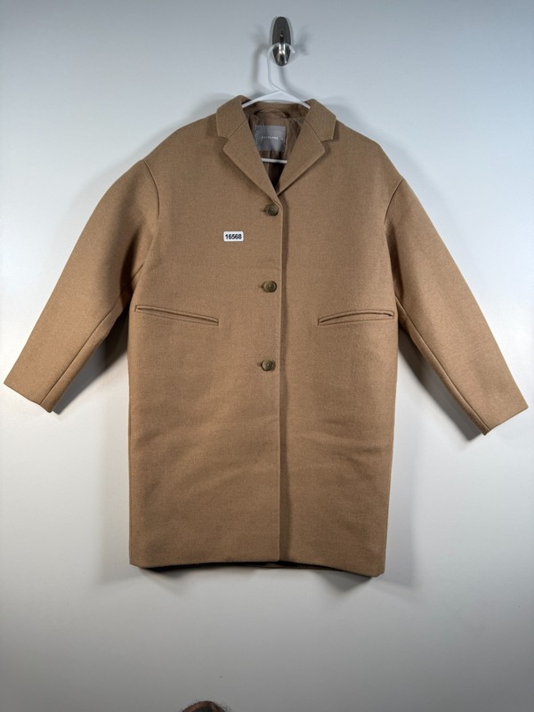 Everlane Womens Button Up The Cocoon Wool Blend Pea Coat Beige Sz 00 21x34