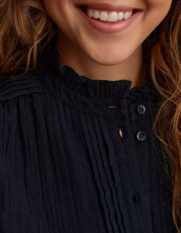 Ex ME+EM Women’s Short Sleeve Shirred Cuff Cheesecloth Blouse In Navy RRP £75