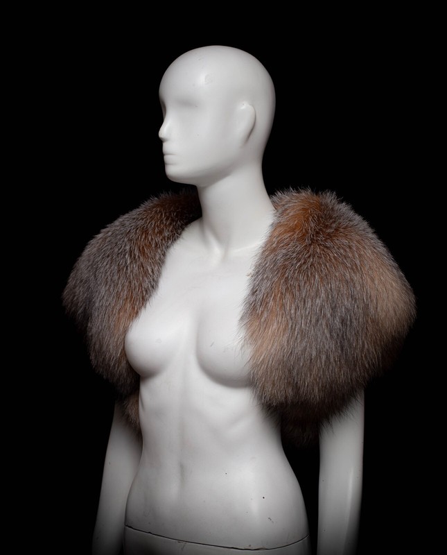 Exclusive Rare Gold Crystal Frost Fox Fur Handmade Bolero Shrug Jacket