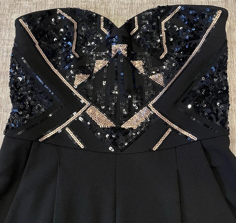 Express Black Gold Sequin Jumpsuit Geometric Halter Top Size 00 Party Sparkle