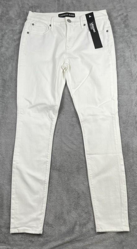 Express Jeans Women's White Denim Legging Mid Rise Pants Size 8R NWT
