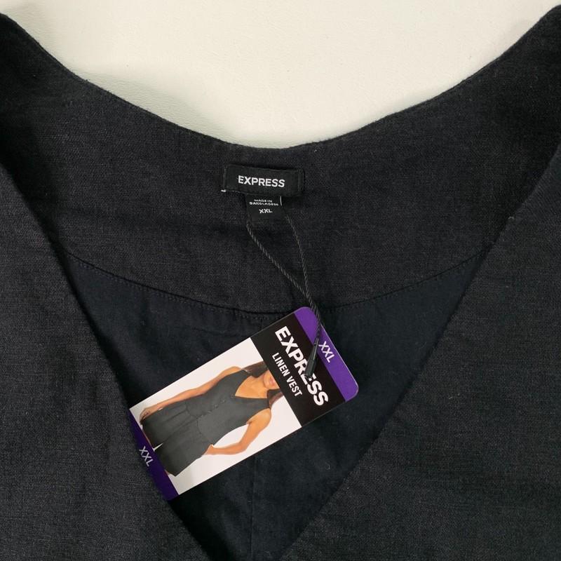 Express Women's Vest XXL Classic Fit V-Neck Button Up Linen Vest Black Size XXL