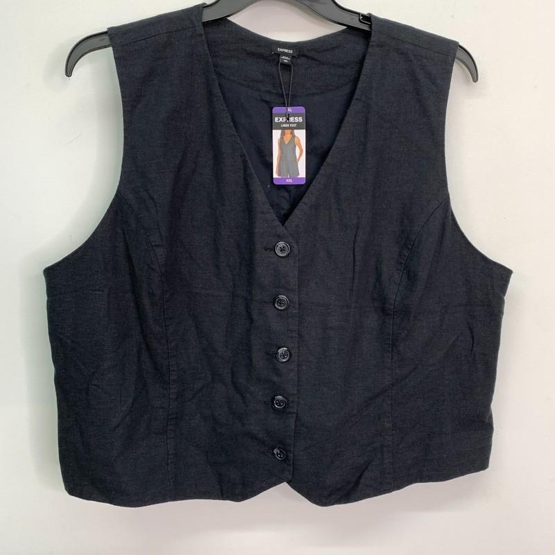 Express Women's Vest XXL Classic Fit V-Neck Button Up Linen Vest Black Size XXL