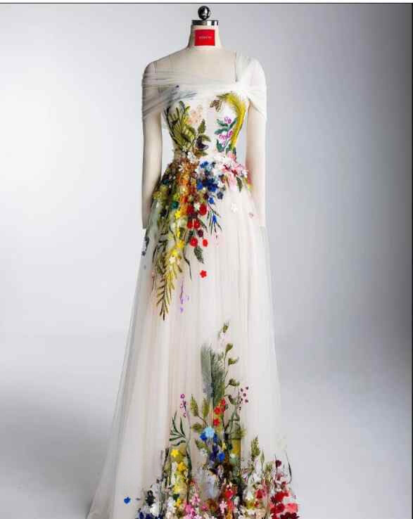 Exquisite Prom Dresses Tulle Cubic Floral Applique One-Shoulder A-line Long