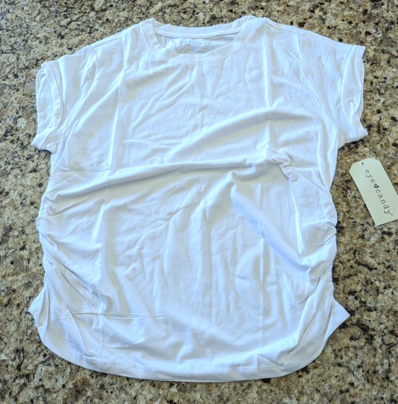Eye Candy Women's Crew Neck Tee Shirt Ruched White size 2X