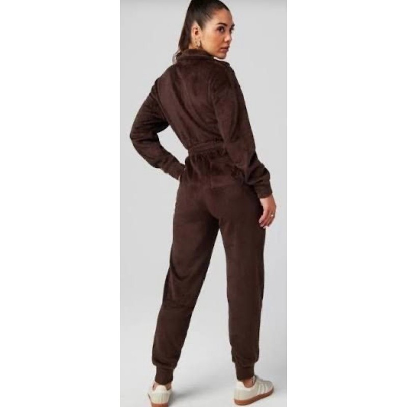 Fabletics Cozy Cord Brown Women's Soft Lounge Comfort Jumpsuit Size XL