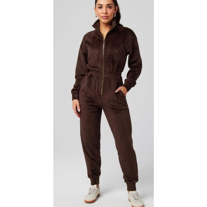 Fabletics Cozy Cord Brown Women's soft lounge comfort Jumpsuit size XL