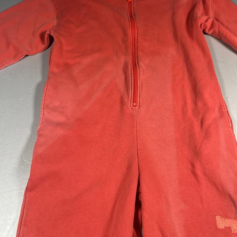 Fabletics Jumpsuit Womens M Red Fleece One-piece Hoodie Full Zip Lounge Logo
