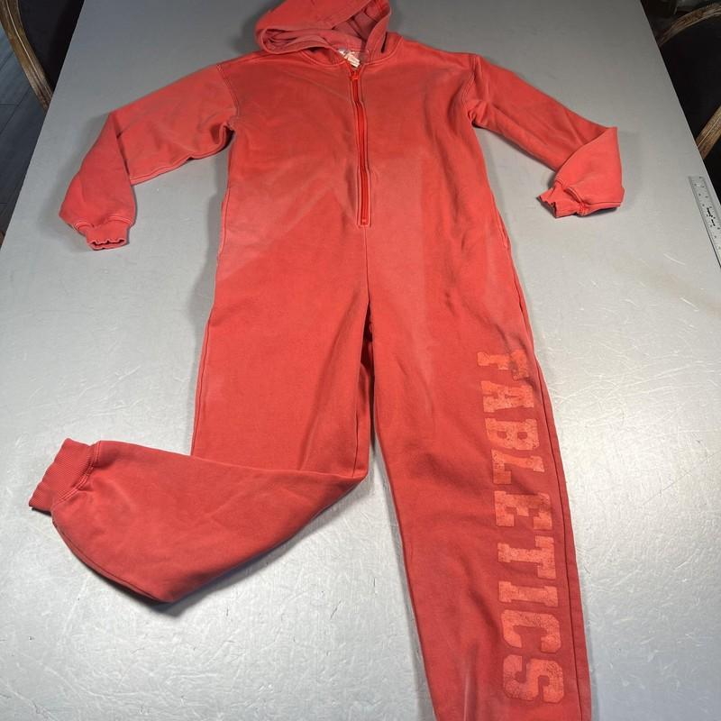 Fabletics Jumpsuit Womens M Red Fleece One-piece Hoodie Full Zip Lounge Logo