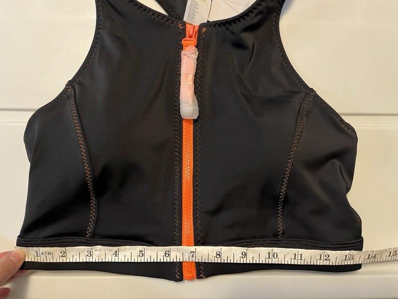 Fabletics Swim Top Womens Medium Black Orange Zip Front Racerback Sports Bra NWT