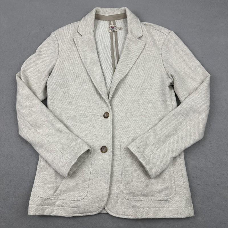 Faherty Knit Blazer Womens XS Oatmeal Heather Two Button Sweater Jacket Casual