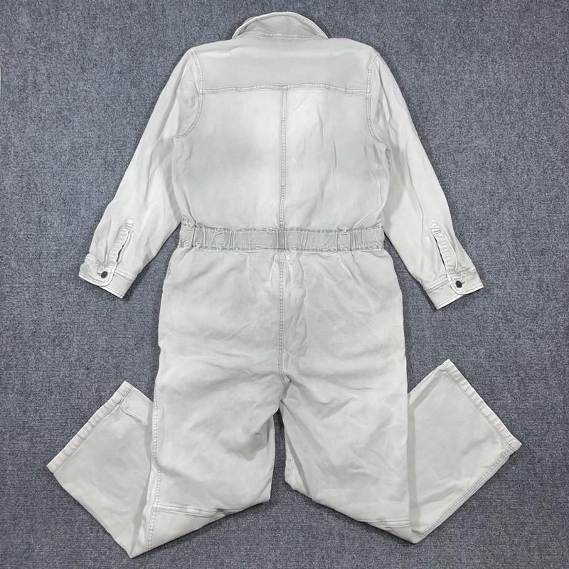 FAHERTY Organic Cotton Twill Denim Overalls Washed Light Gray Size XL 0630