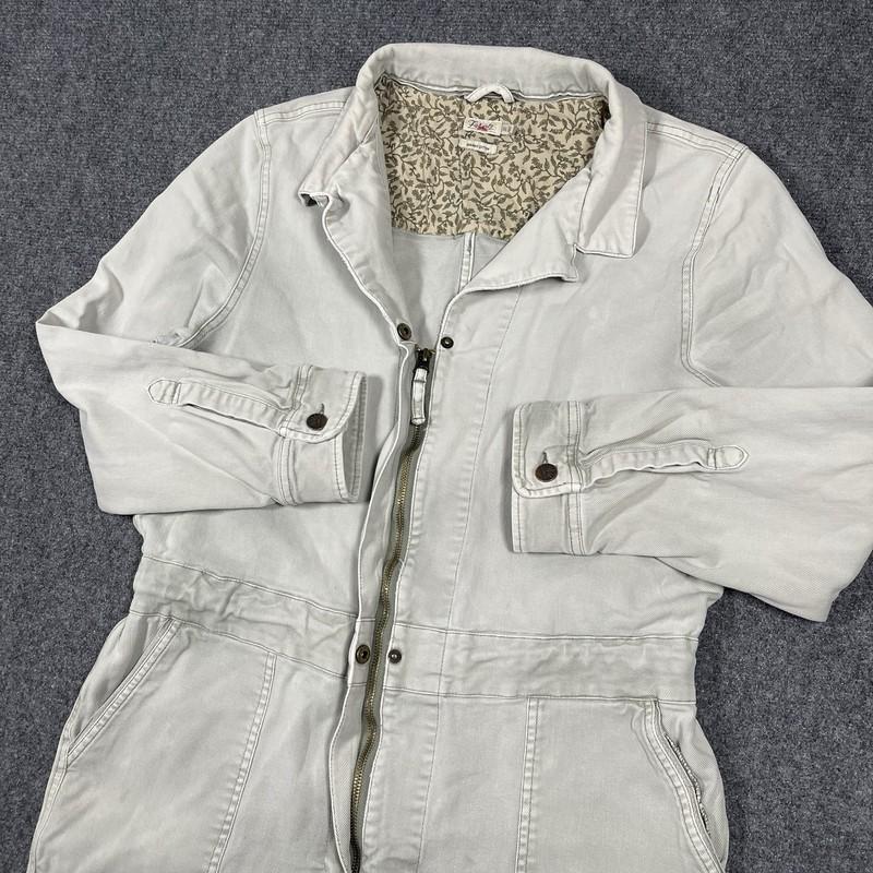 FAHERTY Organic Cotton Twill Denim Overalls Washed Light Gray Size XL 0630