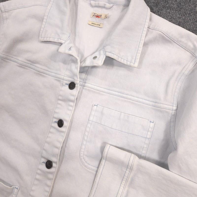 Faherty Sunwashed Denim Chore Jacket Womens M White Blue Organic Cotton Outdoor