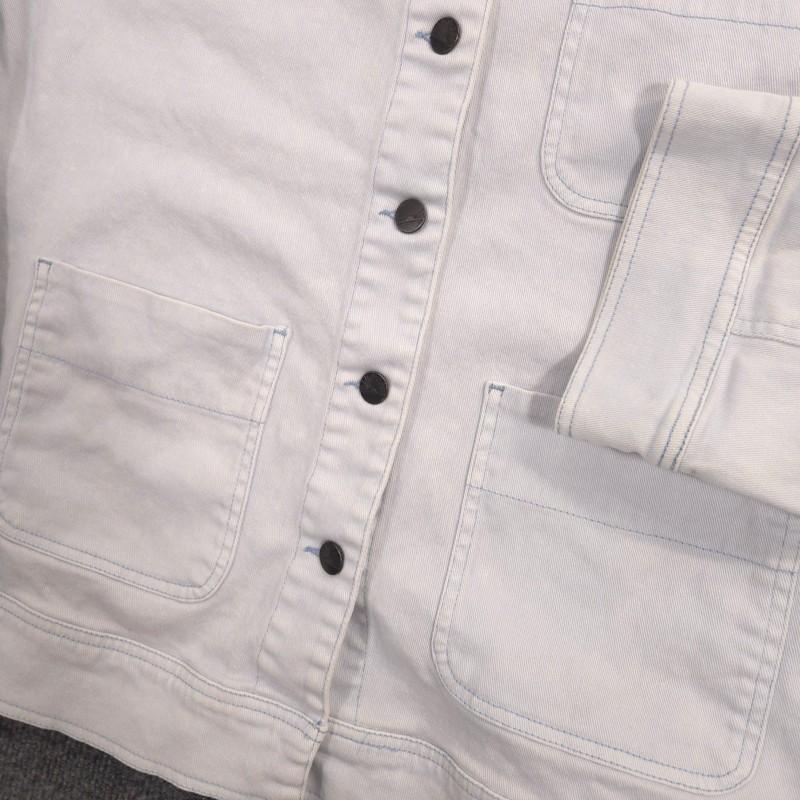 Faherty Sunwashed Denim Chore Jacket Womens M White Blue Organic Cotton Outdoor