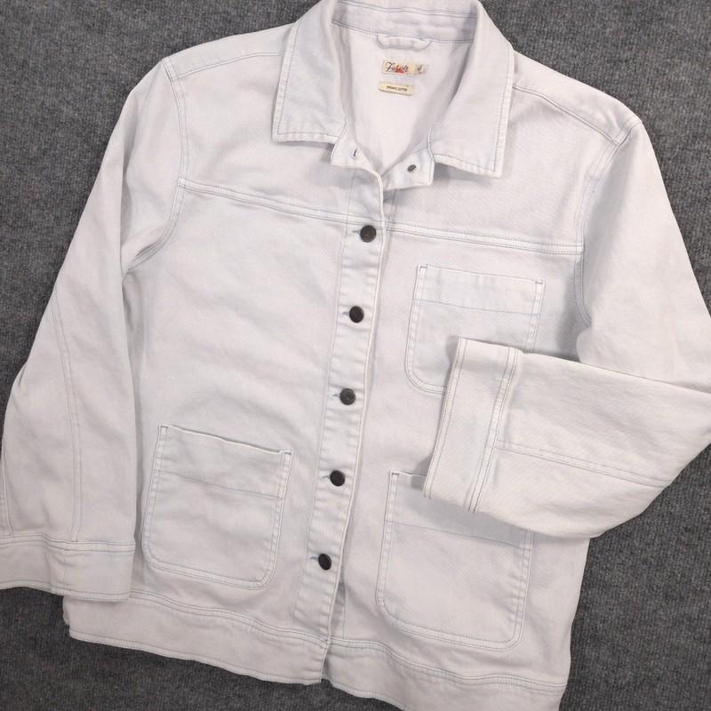 Faherty Sunwashed Denim Chore Jacket Womens M White Blue Organic Cotton Outdoor