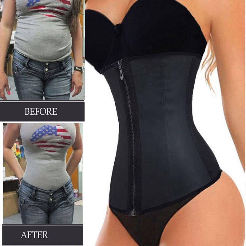 Fajas Colombianas Zip Latex Rubber Waist Trainer Weight Loss Slim Corset Cincher