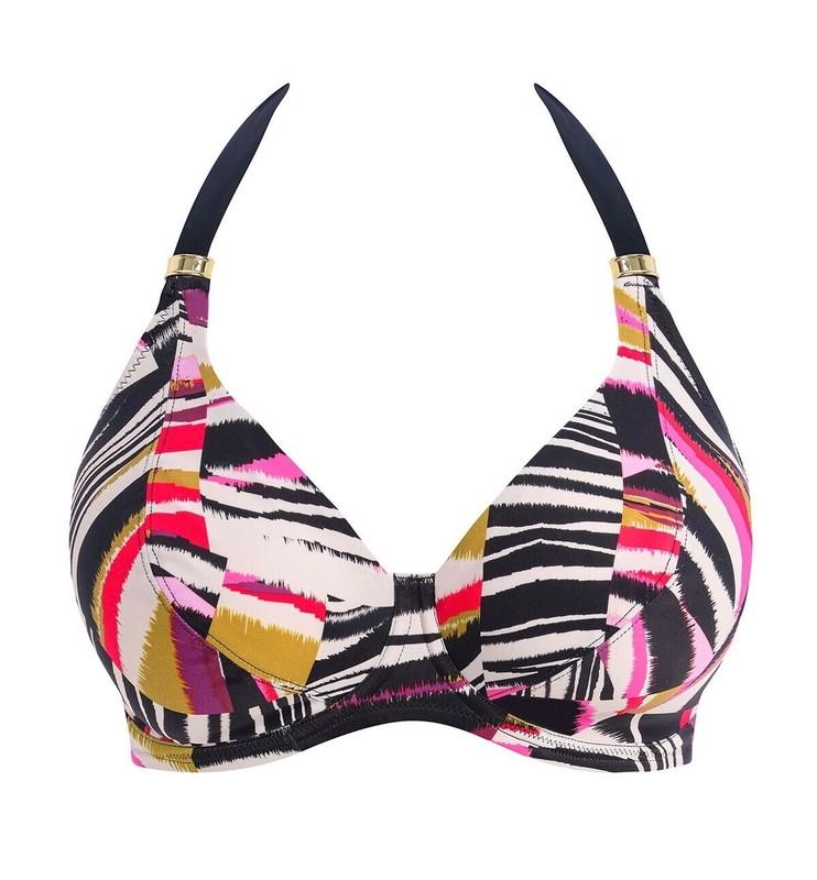 Fantasie Sanoa Island Bikini Top Black Multi Size 36DD Plunge Halter Neck 503004