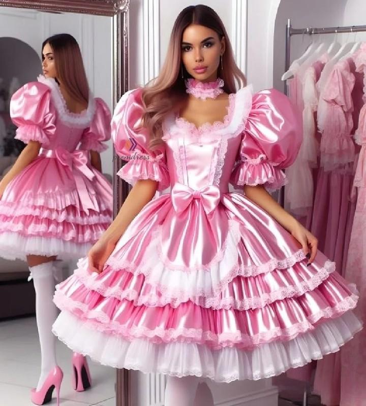 Fantasy Cosplay Pink Prom Dress Short Sleeve Lolita Silk Medieval Evening Dress