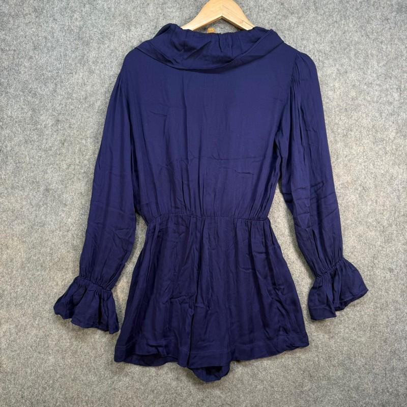 Farm Playsuit Womens Size UK 6-8 Navy Blue Ruffle Front V Neck Lined Mini
