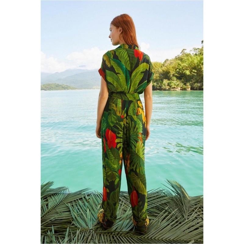 Farm Rio Cocoa Forest Jumpsuit Romper Size: Large Tropical Beach Vacation