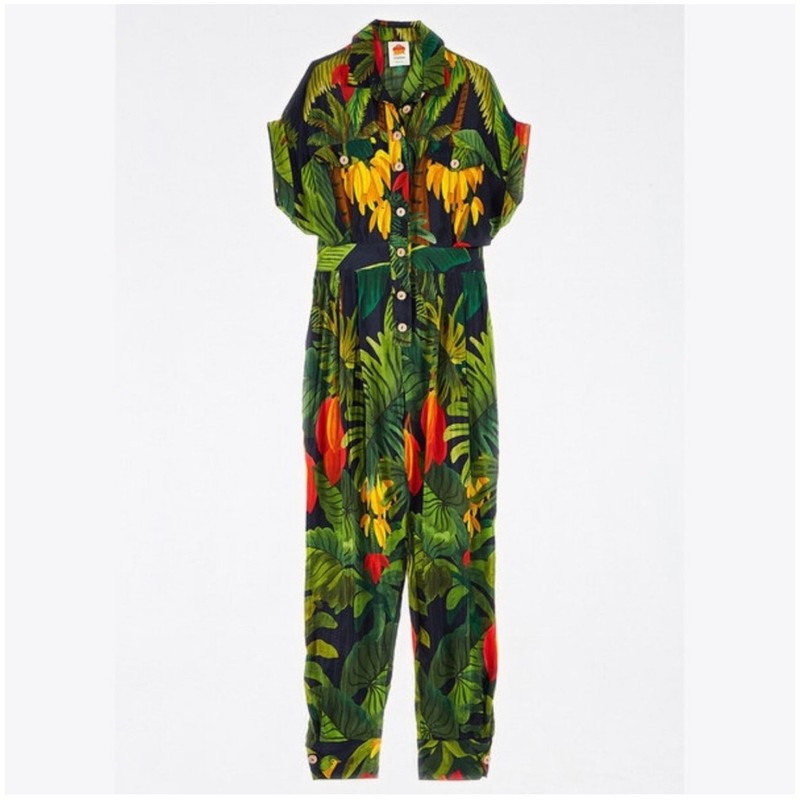 Farm Rio Cocoa Forest Jumpsuit Romper Size: Large Tropical Beach Vacation